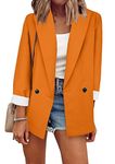 OMZIN Women's Casual Work Blazer Open Front Loose Coat Long Sleeve Solid Color Office Blazer Jacket Orange XL