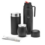 BALIBETOV Complete Yerba Mate Set - Modern Mate Gourd, Vacuum Flask, Yerba Container, Bombilla and Cleaning Brush Included - All Premium Quality 304 18/8 Stainless Steel (Black)