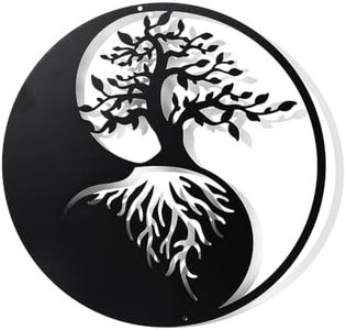 NBEADS Arte de pared de metal de árbol de la vida, arte de pared Yin Yang de 30 cm, decoración negra para colgar en la pared para dormitorio, sala de estar, baño, oficina, jardín