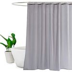 EurCross Grey Shower Curtain Mould and Mildew Resistant,Water Resistant and Anti Mould Bathroom Extra Long Fabric Shower Curtain or Liner 180 x 210cm Drop with 12 White Plastic Hooks