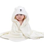 HiABsee Baby Towels with Hood Ultra Soft Hooded Baby Towels Newborn, Unique Animal Design Baby Bath Towel for Boy and Girl, White Bear