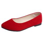 Women’s Flats Shoes Comfortable Suede Pointed Toe Slip On Casual Ballet Flats Dress Shoes Ladies Cute Dolly Shoes Red, 7 UK