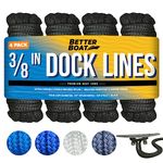 Dock Lines Boat Ropes for Docking 3/8" Line Braided Mooring Marine Rope 15FT Nylon Rope Dock Boat Dock Lines for Docking Boat Lines Boating Rope Braided 15' Feet with Loop Ties Black 4 Pack