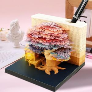 Time Piece Calendar, 2024 3D Memo Pad Calendar with LED Lights, Creative 3D Desk Calendar, 3D Art Calendar Post Notes, DIY Paper Carving Art Craft Desktop Decoration (Colourful)