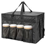 XXXL Large Insulated Collapsible Cooler Bag, Reusable Grocery Shopping Bag Keep Food Hot or Cold,Ideal for Catering (with Cup Holder) Black