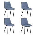 Masterplank Brennan Dining Chairs with Soft Backrest & Padded Seat - Premium Room Chairs with Black Metal Legs & Non-Slip Foot Pads for Lounge, Reception - Faux Leather Cover - Blue, Set of 4