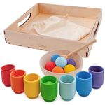 Ulanik Rainbow Balls in Cups Toddler Montessori Toys for 1 Year Old + Baby Preschool Matching Wooden Games for Learning Colour Sorting and Counting — 7 balls