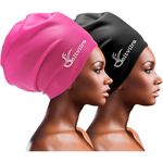 Extra Large Swim Cap for Braids and Dreadlocks Women Men Silicone Swimming Cap for Long Thick Curly Weaves Afro Hair Extensions (Black, Fuchsia)