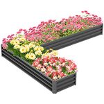 Outsunny L-Shaped Raised Garden Bed, 82" x 109" x 12" Galvanized Steel Planter Box with Multi-reinforced Rods for Vegetables, Flowers and Herbs, Dark Grey