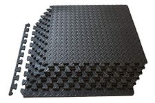 Kobo Imported Puzzle Floor Mat, EVA Foam Interlocking Tiles, Protective Flooring and Cushion for Workouts (4 Feet x 4 Feet) (Black)