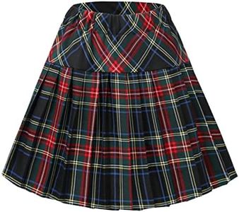 Women's Elastic Waist Plaid Pleated Skirt Tartan Skater School Uniform Mini Skirts, Series 18, Medium