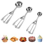 PDCTACST Ice Cream Scoop Set, 3 PCS Cookie Scoops with Trigger Release, Small/Medium/Large Stainless Steel Melon Baller Cookie Dough Scoop for Baking Food Fruit Meatball Muffin (1.6 in/2 in/2.4 in)