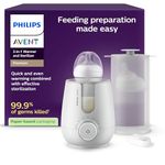 Philips Avent Premium 2-in-1 Warmer & Sterilizer - with Hospital-Standard Water Bath Technology, Smart Temperature Sensor, Hotspots Prevention, Chemical-Free Sterilization, with Tongs, Model SCF359/20