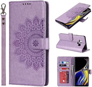 Cavor Wallet Case for Samsung Galaxy Note 9 PU Leather Case Magnetic Clasp 3D Embossed Flower Women Flip Folio Kick stand with Card Holder Wristlet Hand Strap Protective Cover for Galaxy Note9 6.4'' -Flower Purple