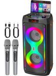 Karaoke Machine for Adults, Portable Bluetooth Speaker with 2 Wireless Microphones, PA System with Disco Lights for Big Party, Outdoor, Supports USB/TF/REC/AUX, Ideal Gifts for Family, Music Lover