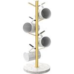 Gypie Marble Mug Tree Stand, 8 Hooks Coffee Cup Holder Storage Rack, Weighted Marble Base Stable Mug Holders for Kitchen Counter Cabinet Cafe (Golden)