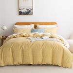 JELLYMONI 100% Natural Cotton 3pcs Striped Duvet Cover Sets,White Duvet Cover with Yellow Stripes Pattern Printed Comforter Cover,with Zipper Closure & Corner Ties(Full Size)