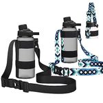 HEYSKAY 2pcs Water Bottle Holder with Strap, Handle Strap Sling with Adjustable Shoulder Strap & Carabiner 12oz-24oz for Hydro Flask Water Bottle Sports Gym Hiking Camping Walking(Black/Geometric)