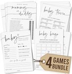 GardenCity Baby Shower Games Set for 25 Guests, 4 Fun Activities, 50 Double-Sided Cards (Minimalist)