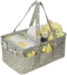 Navaris Nappy Caddy Organiser in Grey with Star Pattern - Baby Changing Basket with 10 Side Pockets & Removable Divider - Diaper Storage Bag - Newborn Essentials