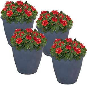 Sunnydaze Anjelica 20" Double-Walled Polyresin Outdoor Planter with UV-Resistant Slate Finish - Set of 4