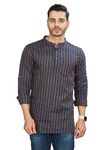 Authentics Pure Cotton Premium Striped Short Kurta, Regular Fit | Casual Ethnic Wear | Perfect for Any Occasion | Premium Cotton Fabric | 100% Cotton | Designer Stripes (38_Blue Golden Stripes)