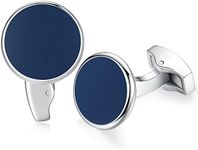 HONEY BEAR White Pearl Shell Black Onyx Cufflinks Round for Mens Gift (Navy Blue)