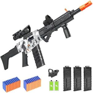 Realistic Toy Gun for Nerf Guns Darts, Foam Blaster - with Scope 100 Soft Bullets 3 Magazines, Semi-Auto Sniper Rifle Electric Machine Guns for Boys 8-12 Age, Birthday Gifts for Kids and Adults