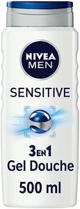 NIVEA MEN Gel Douche Sensitive 3 en 1 (3 x 500 ml), gel douche homme pour peau sensible, nettoyant doux pour corps, cheveux et visage, savon douche à l'extrait de bambou