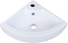 Hapilife Wall Mounted Bathroom Sink Small Corner Cloakroom Wash Basin Washroom Sink Countertop White Ceramic, Compact Vessel Sector Sink, with Overflow, 1 Hole, 330mm