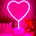 VIFULIN Neon Heart Light Heart Neon Sign Pink Heart Led Light with Base, Light up Heart USB/Battery Powered Neon Sign Heart Decor for Bedroom, Valentines Day Decor Pink Room Decor for Teen Girls