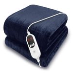 Purus Navy Heated Throw Electric Blanket, 160 x 120cm Heated Blanket Machine Washable Soft Micro Fleece Electric Throw Overblanket with 12HR Timer and 9x Control Heat Settings