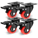 Nefish 2 Inch Casters Set of 4, Heavy Duty Top Plate Caster Wheels with Brake 600 Lbs, Durable Locking Furniture Castors, 360 Degree Swivel Casters, No Noise Polyurethane Wheels for Cabinet, Furniture