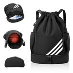 Drawstring Bags,Waterproof Swimming Bag For Kids Adults,Large Drawstring Gym Bag,Sports Drawstring Gym Backpack,Unisex PE Bag With Shoe Compartment,Football Basketball Backpack.Sports Bag (Black)