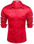 COOFANDY Men's Luxury Satin Dress Shirt Shiny Silk Long Sleeve Button Up Shirts Wedding Shirt Party Prom
