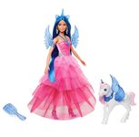 Barbie Unicorn Toy, 65th Anniversary Commemorative Doll with Blue Hair, Pink Gown and Accessories like Sapphire Wings and Pet Alicorn, HRR16