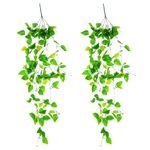 Amabro Fake Hanging Plants, 2Pcs Realistic Fake Vines Artificial Faux Pothos Aesthetic Ivy Greenery Small Potted Plant for Wall Home Living Room Indoor Outdoor Shelf Wedding Party Decorations