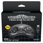 Retro-Bit Official SEGA Mega Drive USB Controller 8-Button Arcade Pad for PC, Mac, Steam, RetroPie, Raspberry Pi - USB Port - Black