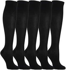 Weekend Peninsula 5 Pares Calcetines/Medias de Compresión para Hombres y Mujeres, Running, Deporte, Correr, Senderismo, Volar, Viajar, Varicosas, Embarazo y Médicos (Negro, L-XL)