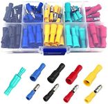 Electrical Connectors, 100Pcs Insulated Male and Female Bullet Butt Connectors Electrical Crimps Connectors Straight Wire Terminal Connectors (Red, Yellow, Blue, Green, Black, 3 Different Sizes)