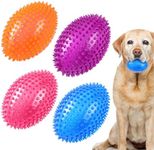 Silipull 4 Pcs 4.5'' Spiky Squeaker Football Dog Toy for Medium Large Dogs Spiky Dog Balls Puppy Chew Toys for Aggressive Chewers Spiky Ball Dog Toy Fetch Toys for Clean Teeth Training, 4 Color
