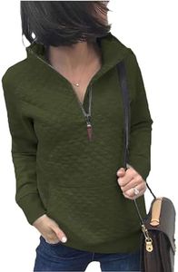 BTFBM Women Fashion Sweatshirts Quilted Pattern Lightweight Zipper Long Sleeve Plain Casual Christmas Pullovers Shirts Tops (Army Green, X-Large)