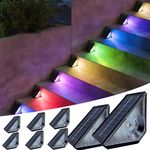 GEEKHOM Solar Step Lights 8 Pack, LED Outdoor Stair Lights, Weather Resistant Waterproof 5V Step Lights Warm White & 7 RGB Colors Solar Deck Lights for Garden Backyard Patio Front Porch Decor