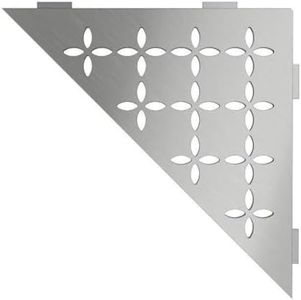 Schluter Triangular Corner Shelf for Tiled Walls - Floral Design, Stainless Steel Material, Brushed Stainless Steel Finish, 3/32” Thick Anchoring Tabs - SES1D5EB