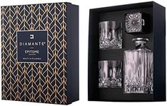 DIAMANTE Whisky Set 3 Piece “Dorchester” Collection | 1 Crystal Decanter with 2 Crystal Tumblers in a Luxury Satin Lined Gift Box