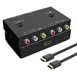 2 AV to HDMI, 1080P/720P TV 2 Way RCA Composite CVBS AV Switch to HDMI Video Audio Converter Adapter Support 4:3/16:9 Switching, for Sega Xbox PS2 PS3 N64 NGC SNES WII VHS VCR Camera DVD