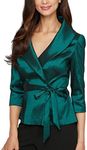 Alex Evenings Women's Stretch Taffeta 3/4 Sleeve Formal Blouse, Special Occasion Dress Shirt, Emerald, X-Large Petite