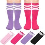 Olreco 4 Pack Kids Soccer Socks Toddler Soccer Socks Youth Soccer Socks Boys Girls Softball Socks Baseball Socks Cotton, Purple White, Rose White, Pink White, Black White, 3-6 Years