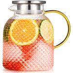 Water Jug, ZBUFAN 1.8L Glass Jug with Lid, Glass Water Jug for Fridge, Heat Resistant Water Carafe, Pitcher Jug for Juice, Iced Tea, Milk, Cold & Hot Beverage