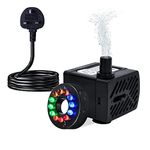 Ultra Quiet Submersible Water Pump with Led Lights (180L/H,3W) Aquarium Water Pumps with 140CM Power Cord Mini Fish Tank Pump for Fountain Aquarium Garden Pond Hydroponics Statuary